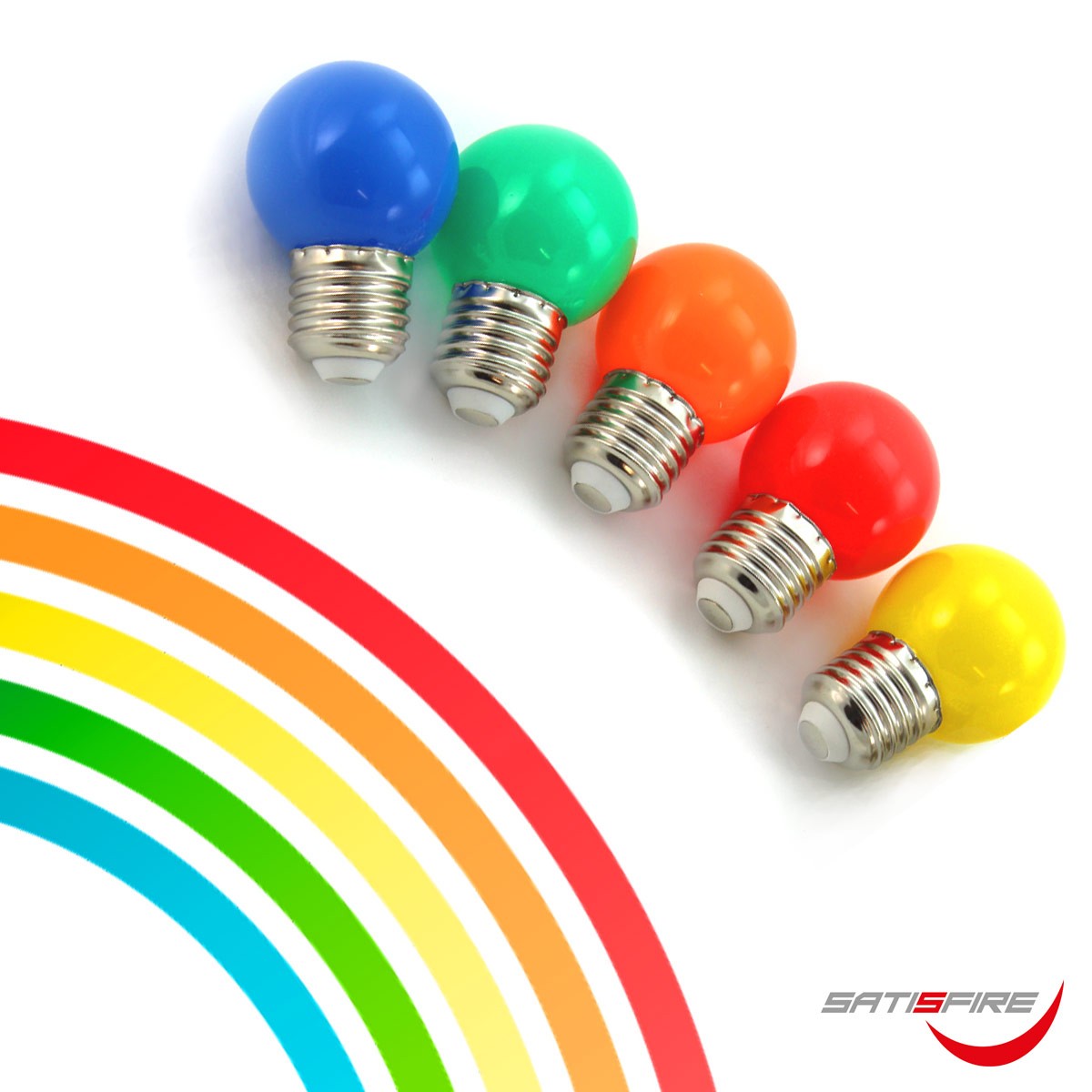10er Set bunte LED Kugellampen (je 2x rot- gr�n- blau- gelb- orange) 1W-E27-G45