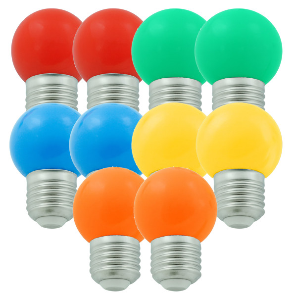 10er Set bunte LED Kugellampen (je 2x rot- gr�n- blau- gelb- orange-