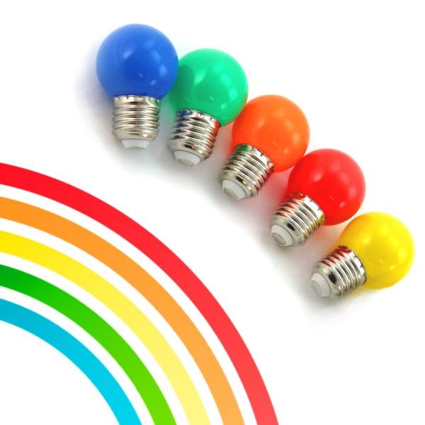 10er Set bunte LED Kugellampen (je 2x rot- grün- blau- gelb- orange- unter SATISFIRE