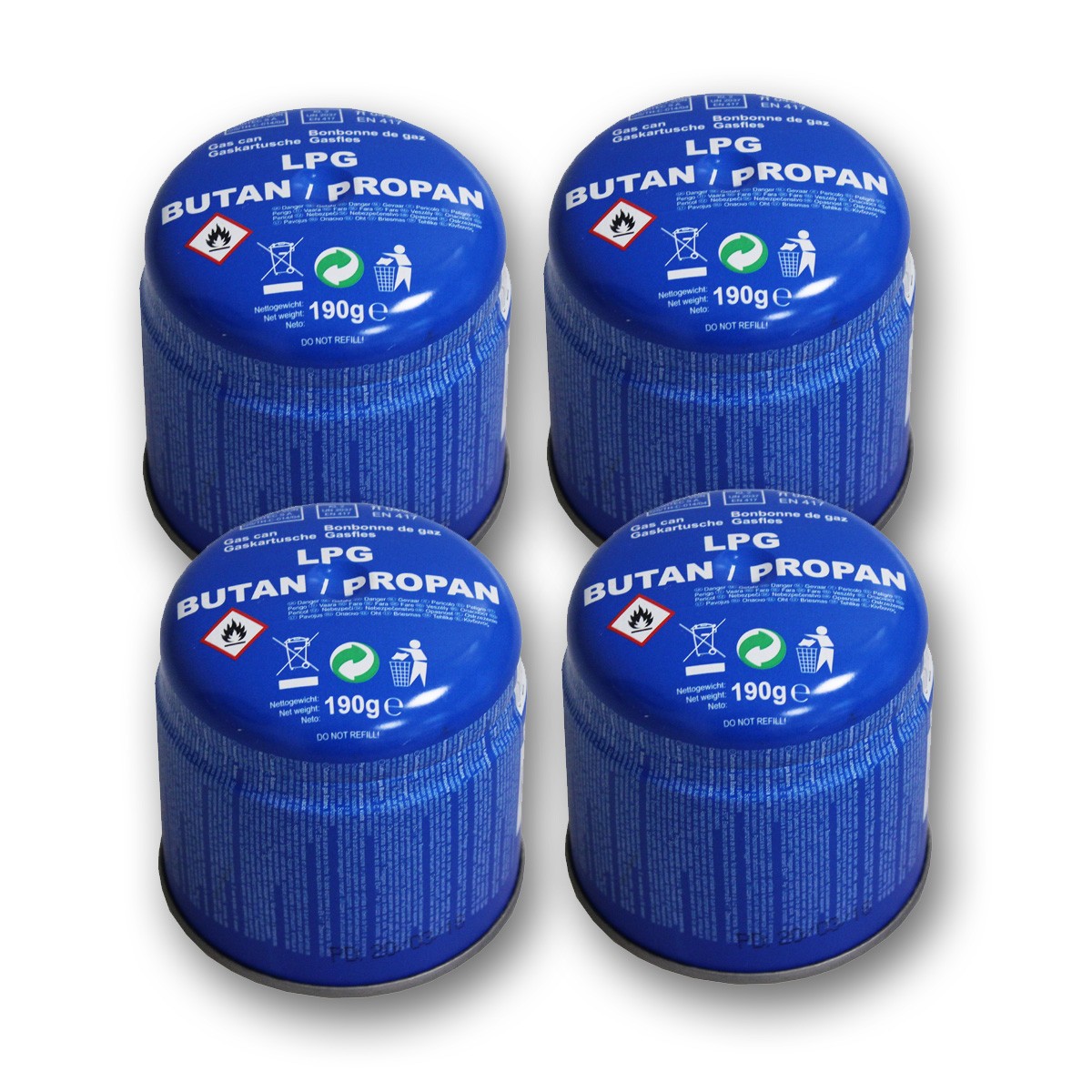 4 x Gaskartusche Butan-Propan - 190g - Universal Gas - Stechkartusche