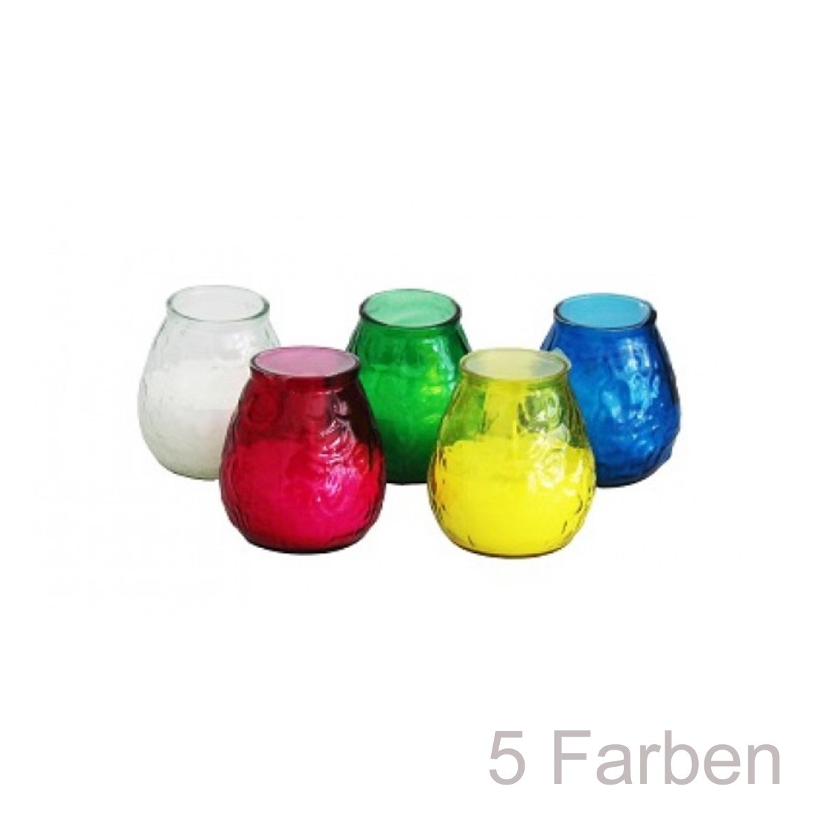 5er Set Kerzen im bunten Glas - Citronella - gegen Stechm�cken - +-50 Stunden