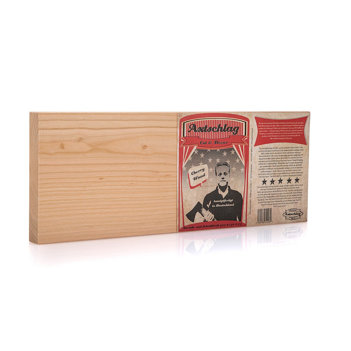 Axtschlag Schnitt- Anricht- und Filetierbrett - Kirsche - 40 x 15 x 2-5cm