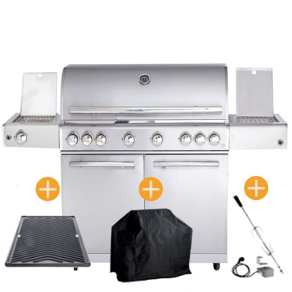 CHEF Paket XL2 Backburner Seitenkocher Steakzone GRATIS: Cover- Gri-