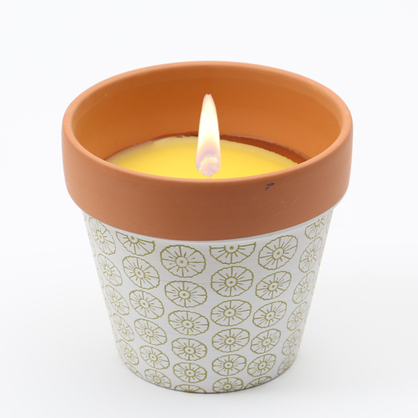 Duftkerze CITRONELLA - Echtwachs in Tontopf - H: 10cm - gr�n