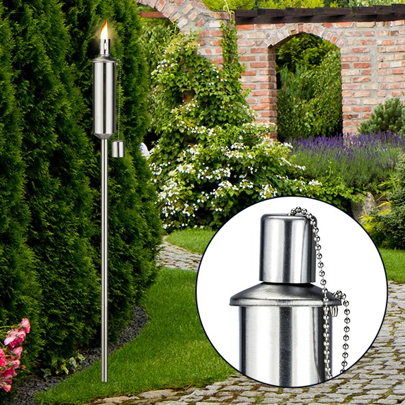 Edelstahl �lfackel - 120cm hoch - mit Abdeckkappe