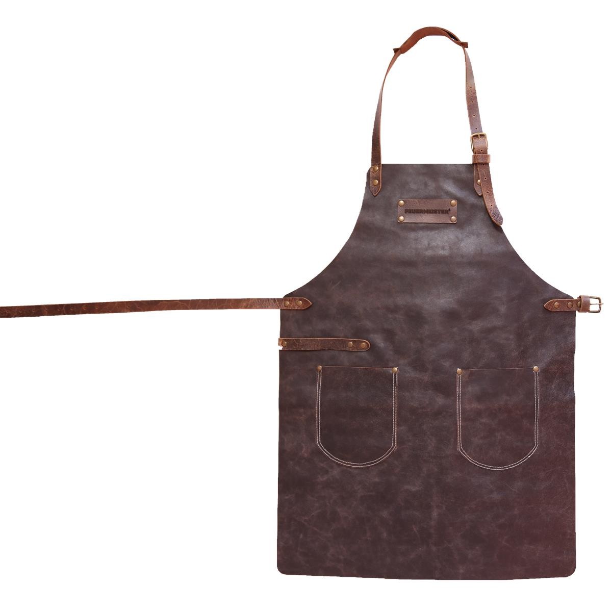 FEUERMEISTER Ledersch�rze in Antikleder Farbe Braun mit 2 Taschen Gr�sse 3