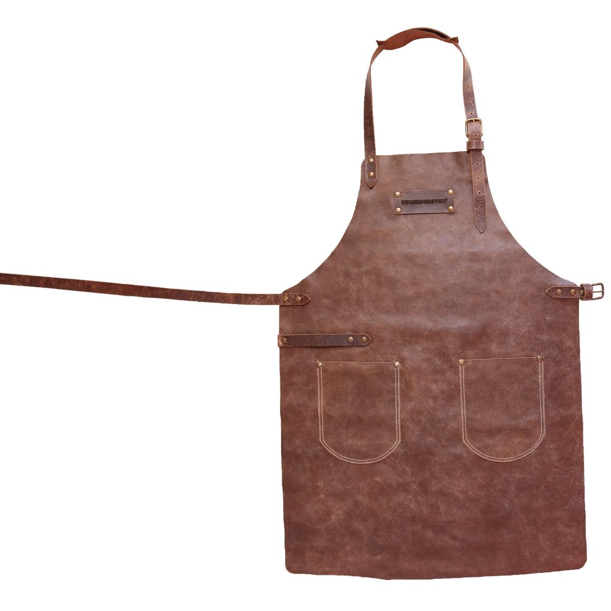 FEUERMEISTER Ledersch�rze in Antikleder Farbe Cognac mit 2 Taschen Gr�sse 2