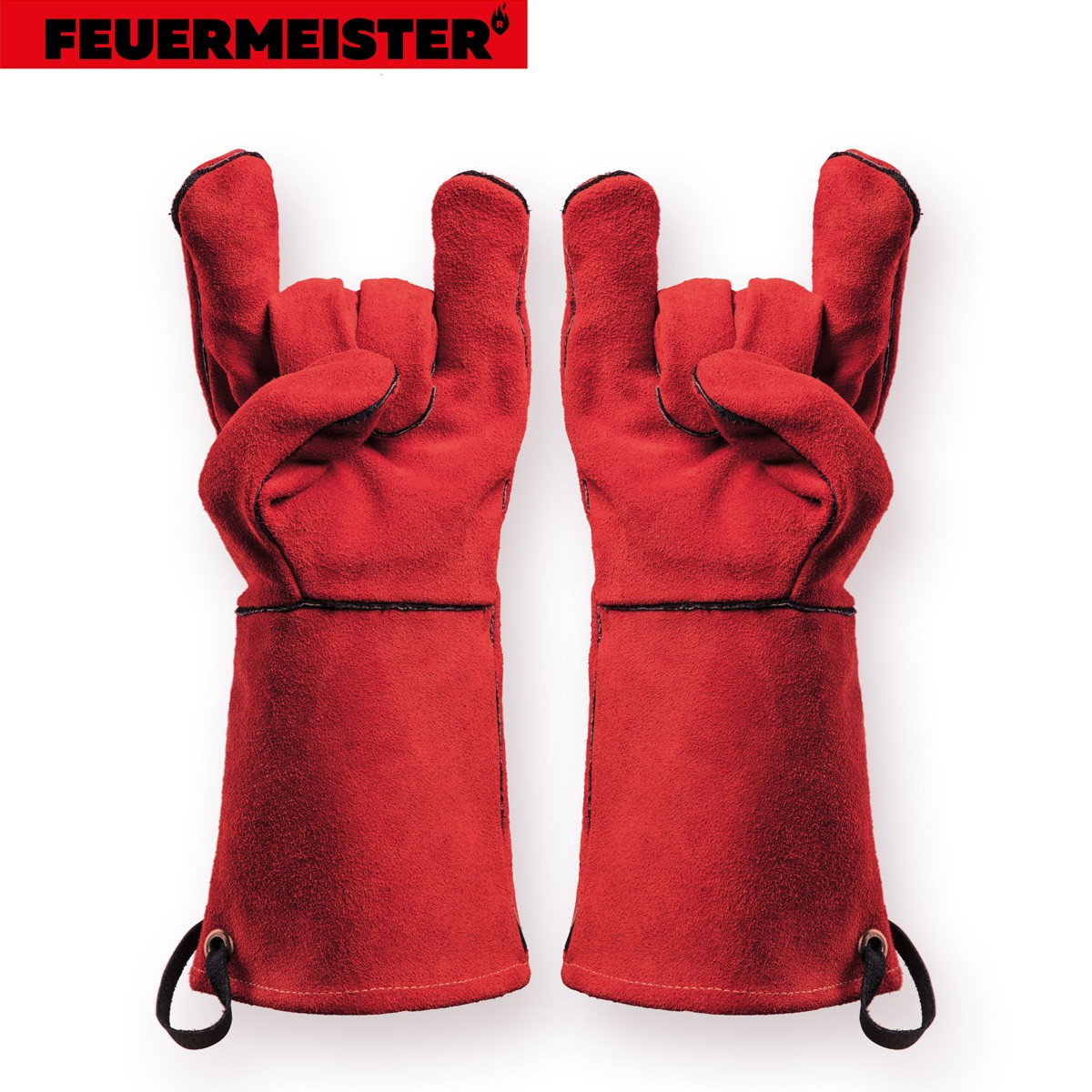 Feuermeister Premium BBQ Grillhandschuhe aus Spaltleder in Rot Gr�sse 12