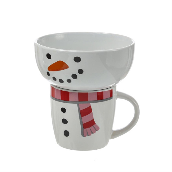 Fr�hst�cksset Schneemann - Becher und M�slischale - Steingut - Gesc-