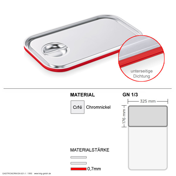 Gastronorm GN 1-3 Transportdeckel - unterseitiger Silikon Dichtungs-