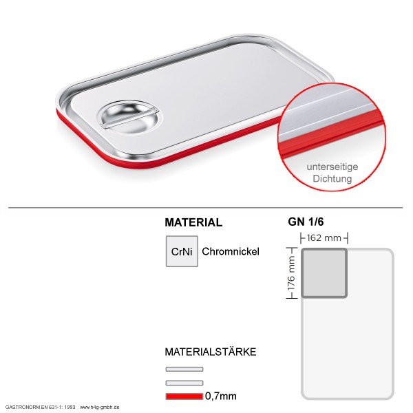 Gastronorm GN 1-6 Transportdeckel - unterseitiger Silikon Dichtungs-