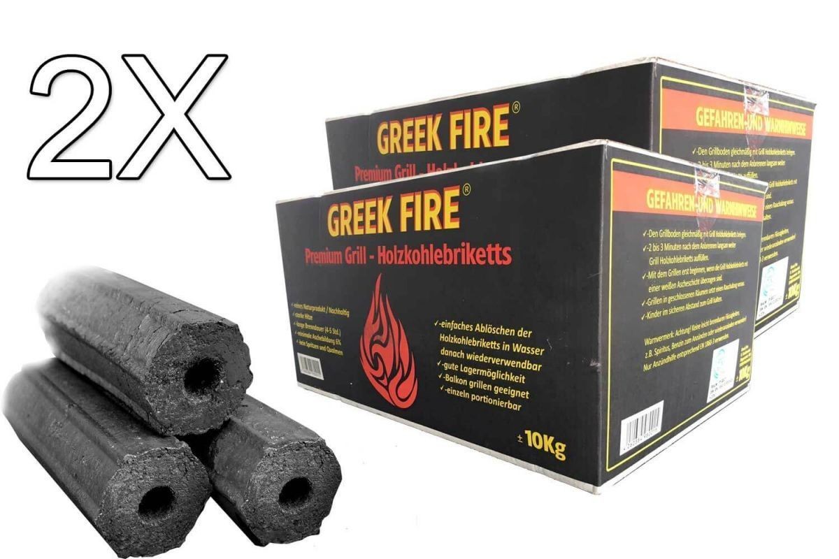 GREEK FIRE Premium Grill Holzkohlebriketts 2 X 10 kg - BBQ Briketts
