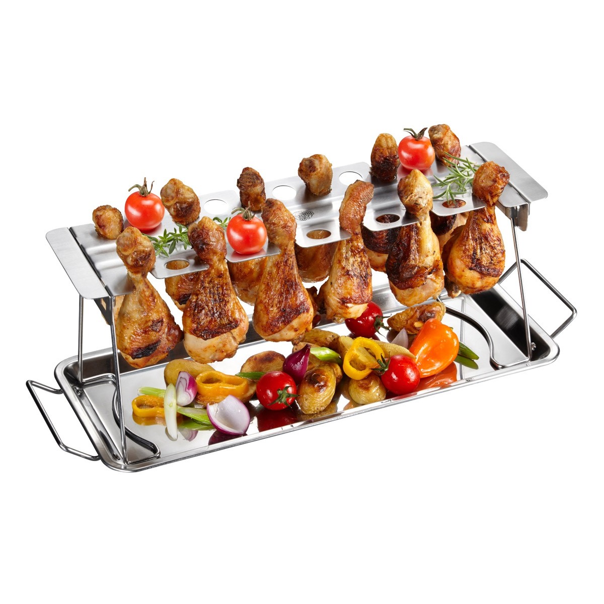 H�hnchenkeulen Rack - Edelstahl - f�r bis zu 12 Unterkeulen - knusprige Chicken Wings