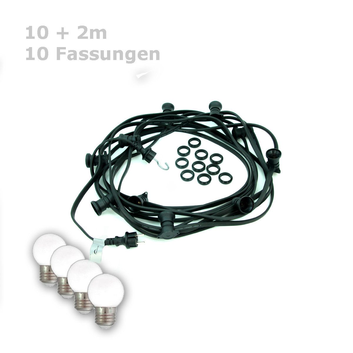 ILLU-Lichterkette BLACKY - 10m - 10xE27 - IP44 - kleine bruchfeste Tropfenlampen warmweiss SATISFIRE