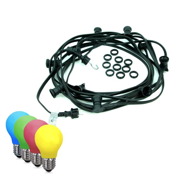 ILLU-Lichterkette BLACKY - 20m - 20 x E27 - IP44 - bunte LED Tropfe-