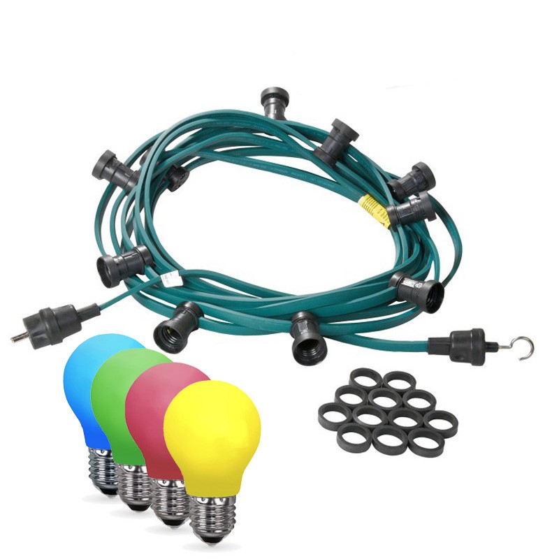 Illu-Partylichterkette 10m - Aussenlichterkette - Made in Germany - 10 x bunte LED Tropfenlampe