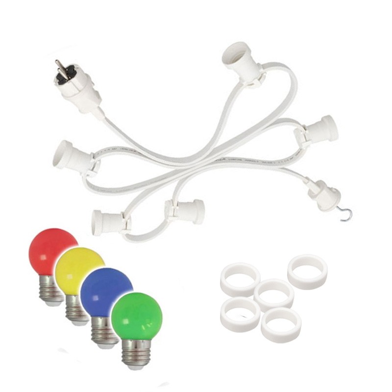 Illu-Partylichterkette 10m - Aussenlichterkette weiss - Made in Germany - 20 x bunte LED Kugellampen