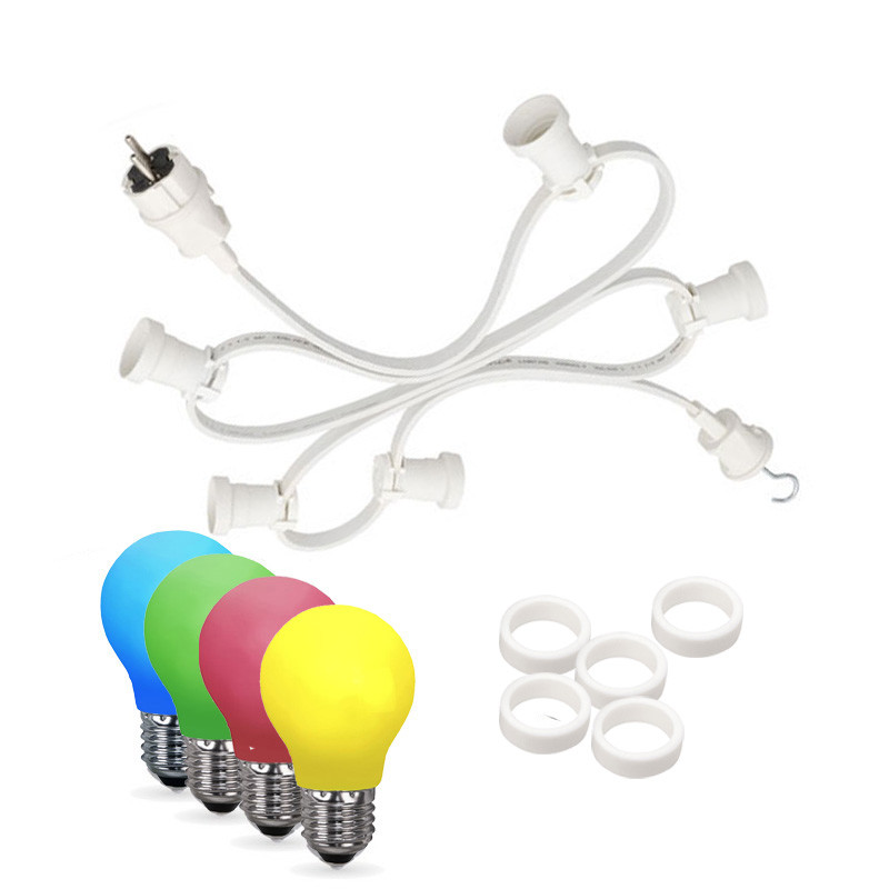 Illu-Partylichterkette 20m - Aussenlichterkette weiss - Made in Germany - 30 x bunte LED Tropfenlampe