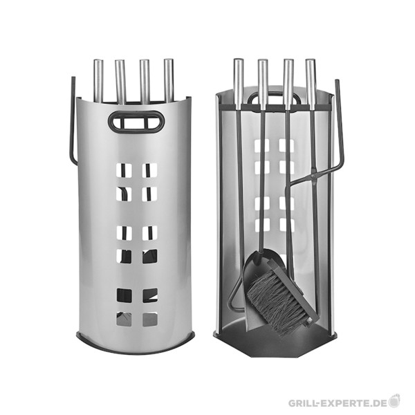 Kaminbesteck 5teilig - Metall - mit Sichtschutzblech - 4 Werkzeuge -