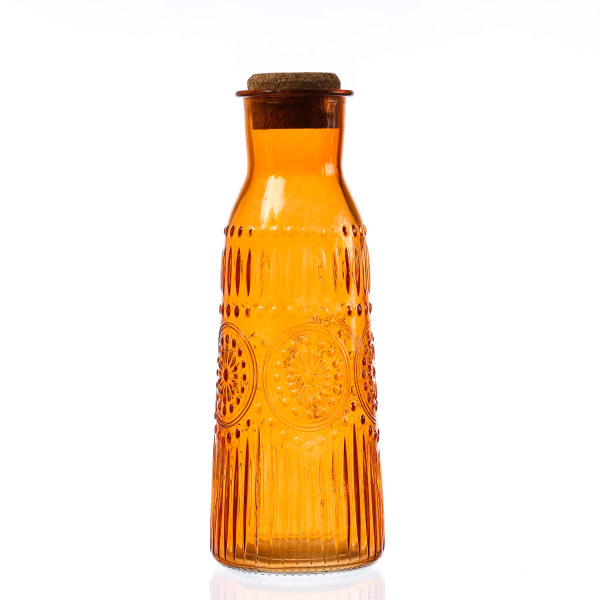 Karaffe Vintage mit Blumenmuster - Glaskaraffe - Kanne mit Korkende-