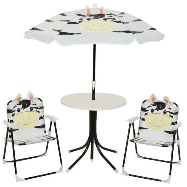 Kindersitzgruppe Zebra MARTY - 2 Stühle und Tisch mit Sonnenschirm - unter MARELIDA