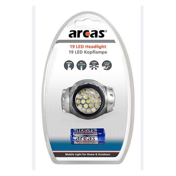 LED Kopflampe Stirnlampe ARCAS - 19 hellweisse LED - inkl- 3 AAA Ba-