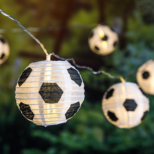LED Solar Lichterkette Fussball - 10 Lampions - 5-10m - Dauer + Blinklicht