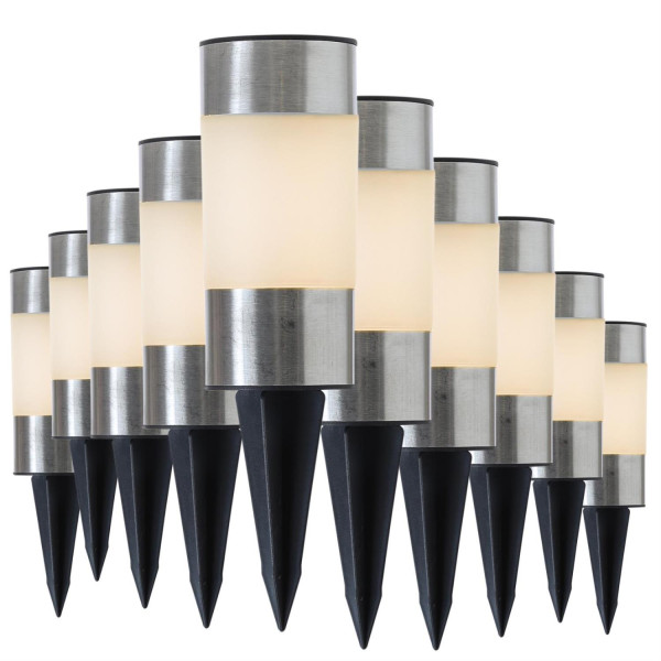 LED Solar Wegleuchten mit Erdspiess - Edelstahl - warmweisse LED - H:-