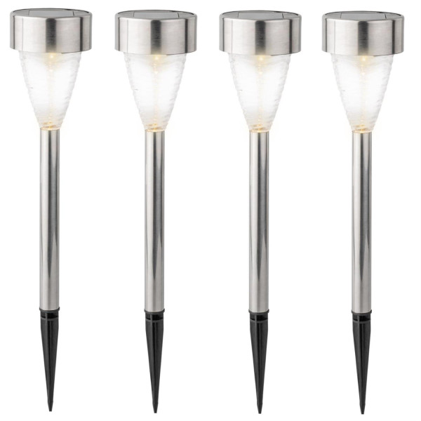 LED Solar Wegleuchten mit Erdspiess - Edelstahl - warmweisse LED - H:-