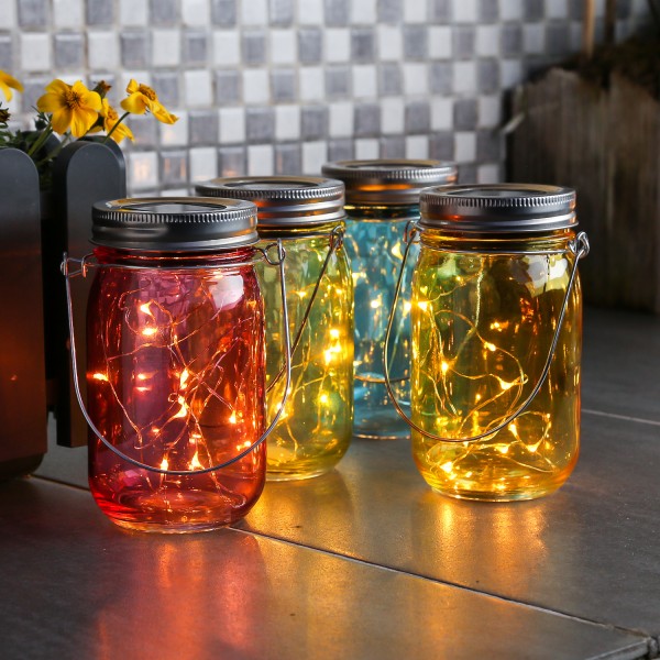 LED Solargl�ser - Windlichter - LED Drahtlichterkette - Lichtsensor-