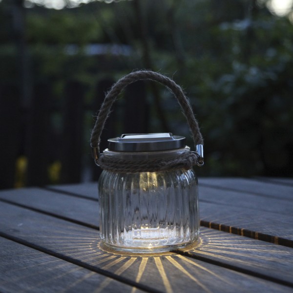 LED Solarglas JAMJAR - Geriffeltes Glas - warmweisse LED - Lichtsens-