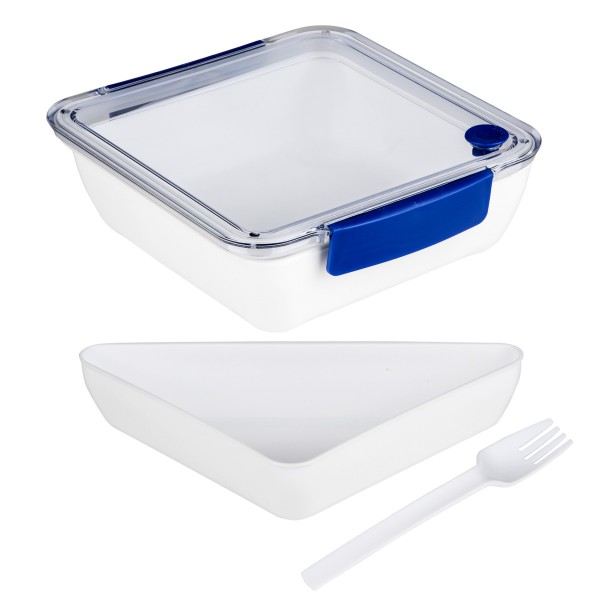 Lunchbox mit Gabel - 2 F�cher - 18-5 x 18-5 x 5cm - 1000ml - blau