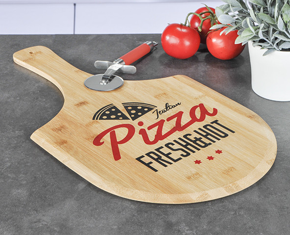 Pizzabrett zum Servieren - f�r 30cm Pizzen - 53-5x30-5x0-9cm Bambusholz - Pizza Schieber