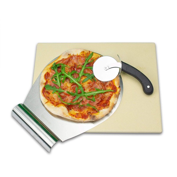 RADOLEO(R) Pizzastein L aus Cordierit - Premium Set 3-tlgl - 38x30cm -
