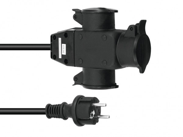 Stromkabel 5m Verl�ngerung 3-Fach Schutzkontakte mit Deckel IP44 Ou-