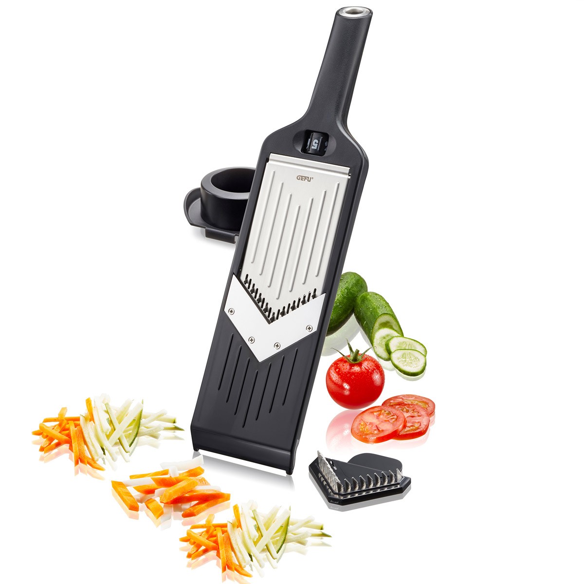 V-Hobel Julienne VIOLO - V-f�rmige Klinge - einstellbare Schnittst�rke- Wechselklingen und Restehalter