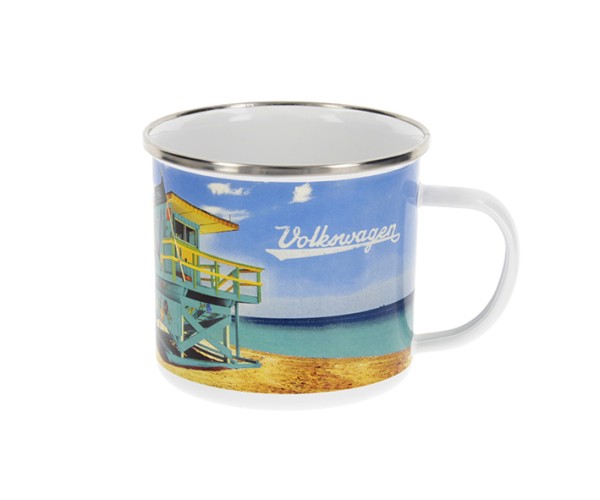VW Collection Emaille Tasse BEACHLIFE - 500ml - mit Edelstahlrand