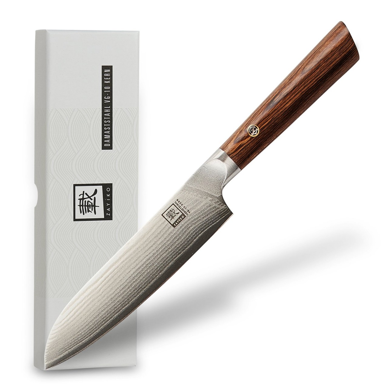 ZAYIKO Damastmesser KASSHOKU kleines SANTOKU - Pakkaholz - VG-10 Stahlkern