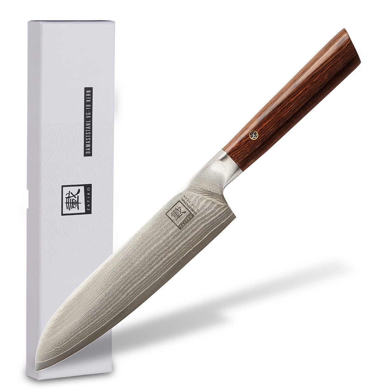 ZAYIKO Damastmesser KASSHOKU SANTOKU - Pakkaholz - VG-10 Stahlkern