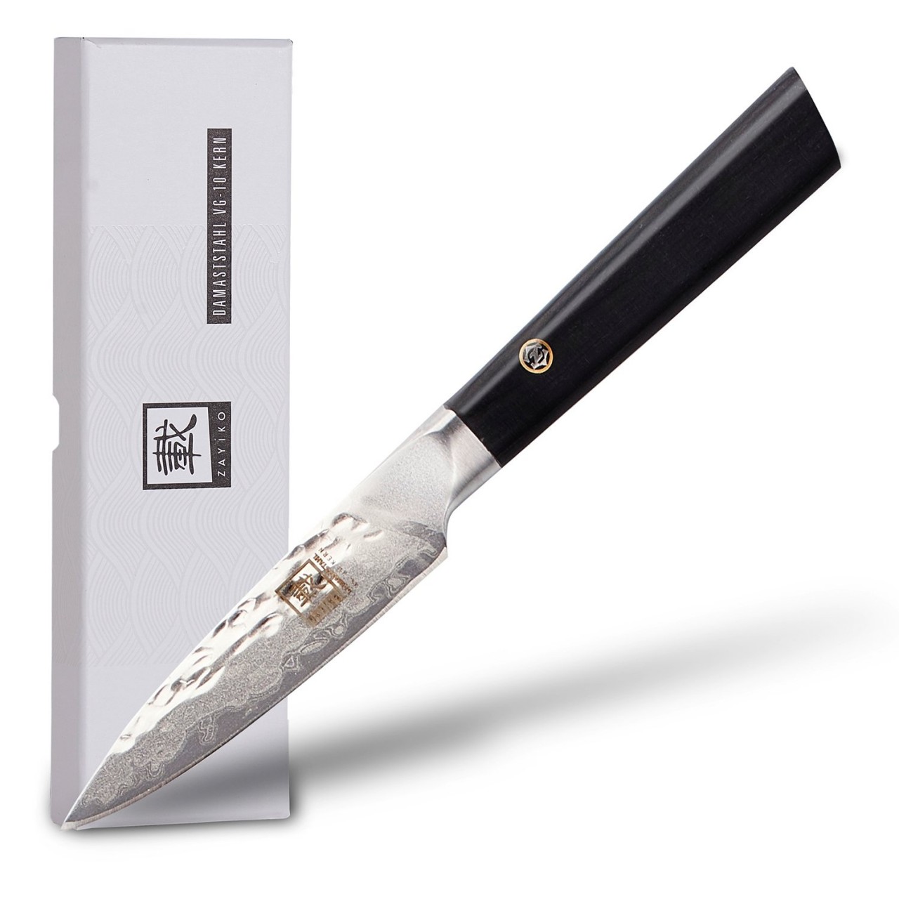 ZAYIKO Damastmesser KURO Officemesser - 8-7cm Klinge - Griff: Pakkaholz - VG-10 Stahlkern